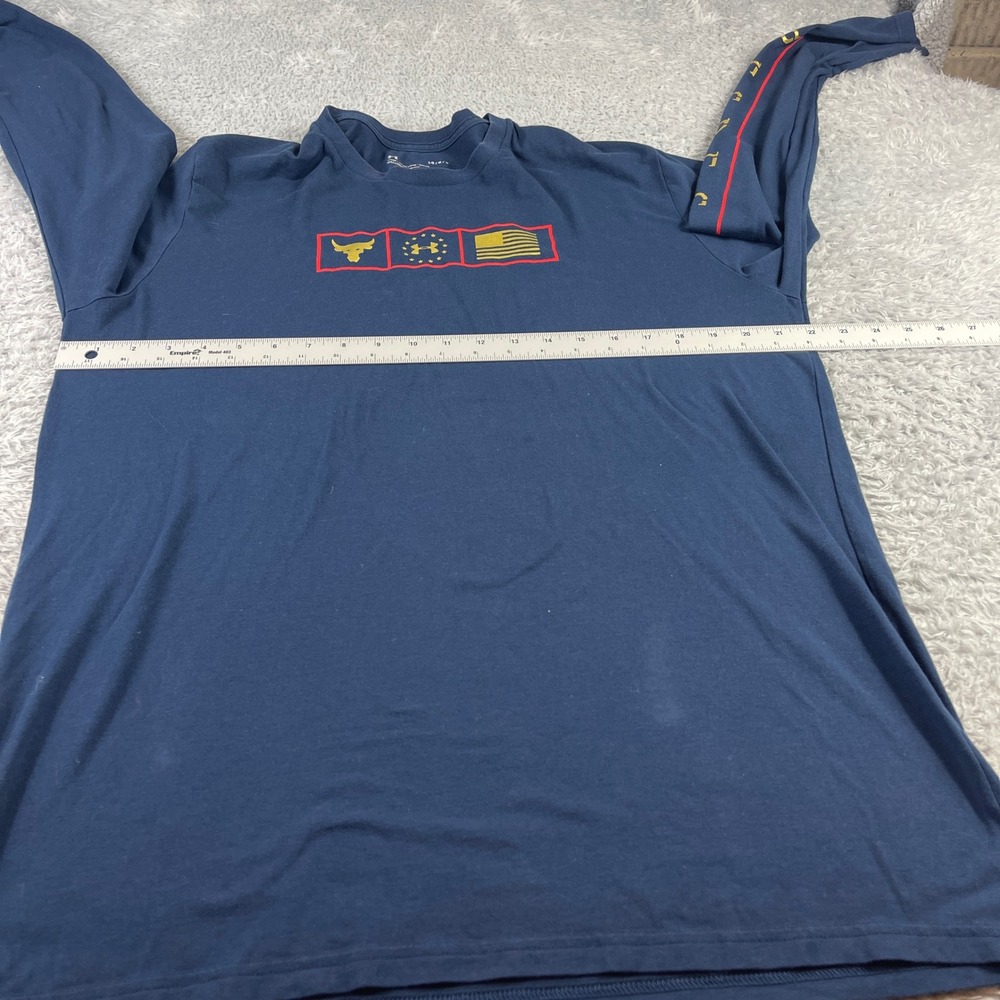 Under Armour Project Rock Mens Large Navy Blue Long Sleeve Brahma Bull T-Shirt - Picture 4 of 9